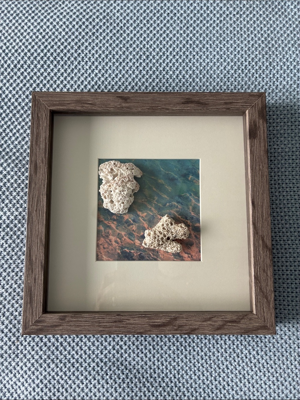 Framed Seascape Art with Coral Accents - Neutral Wood Frame